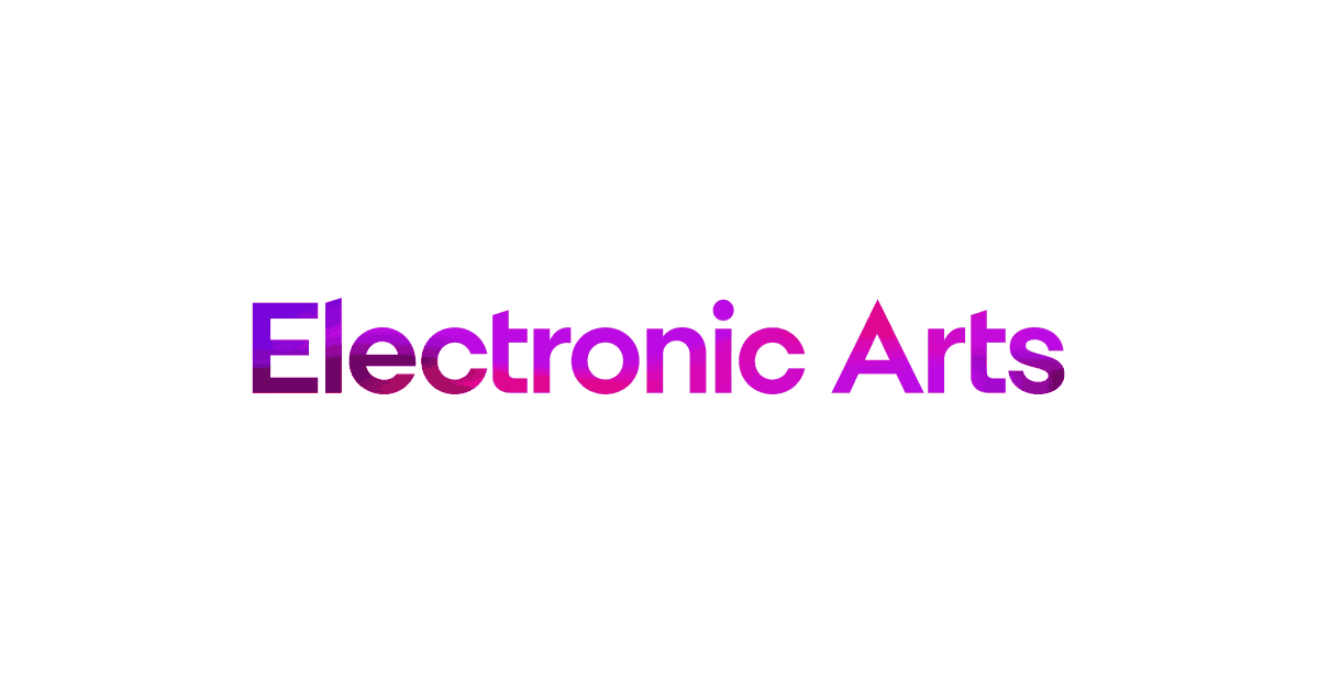 Paars en roze Electronic Arts-logo uitgeschreven