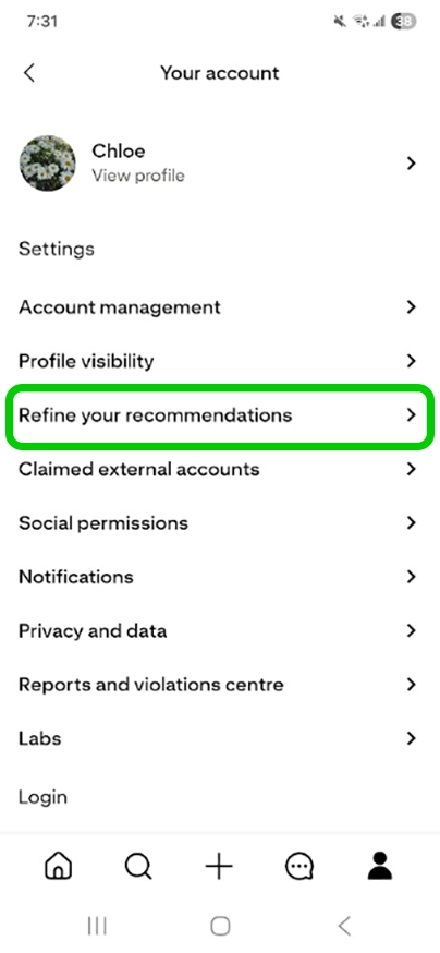 Pinterest account settings - refine recommendations