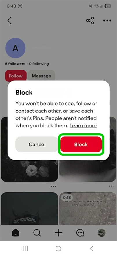 Pinterest block or report user 2