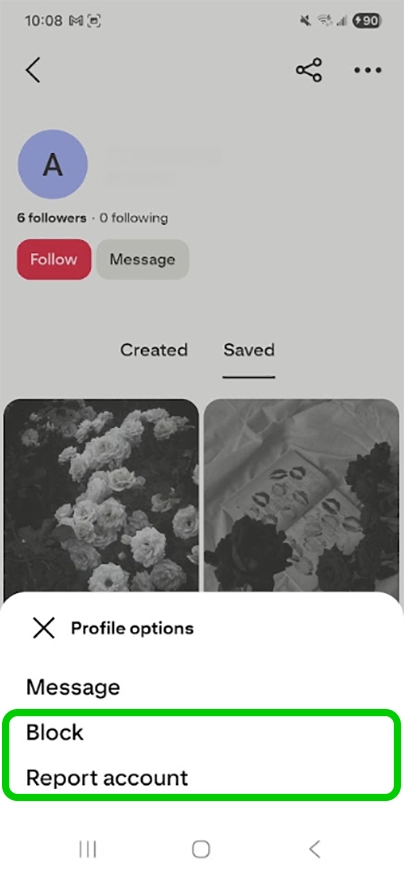 Pinterest block or report user