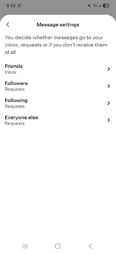 Pinterest message settings 2