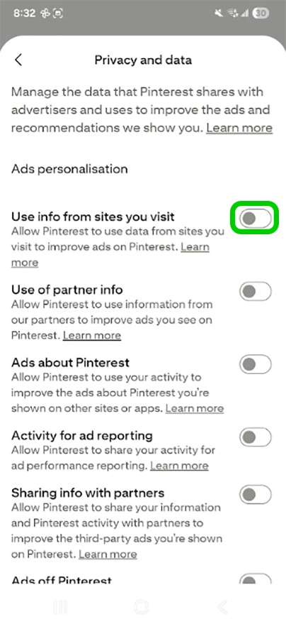 Pinterest privacy