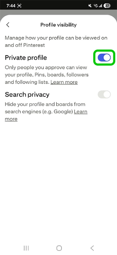 Pinterest private profile