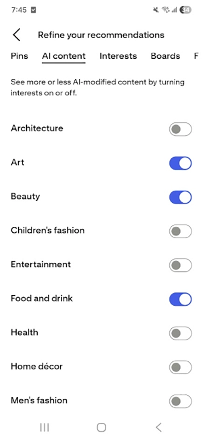 Pinterest refine your recommendations
