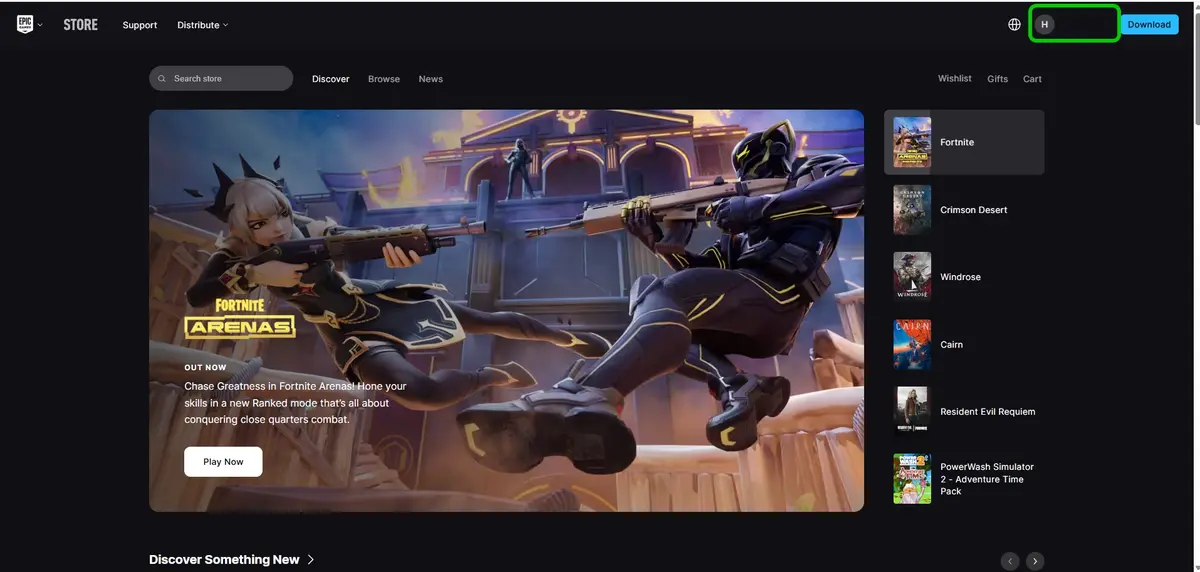 Epic Games homepage