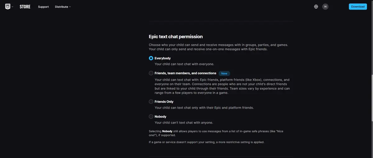 Epic Games text chat permissions