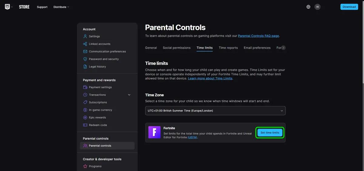 Epic Games turn on time limits