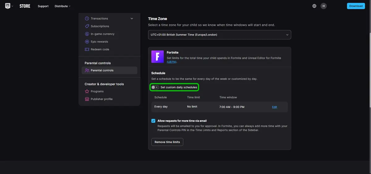 Epic Games manage time limits