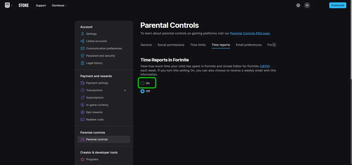 Epic Games enable time reports