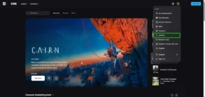 Epic Games homepage with Account highlighted