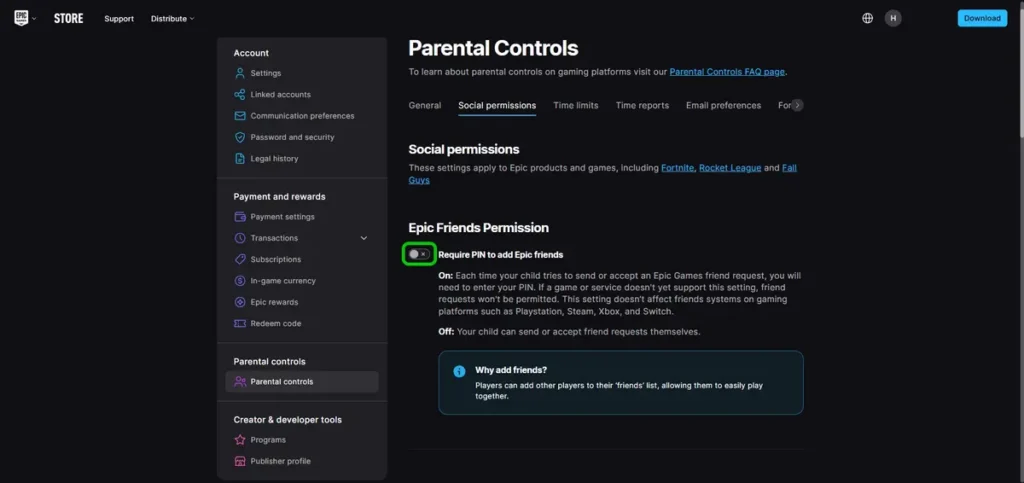 Epic Games friends permissions