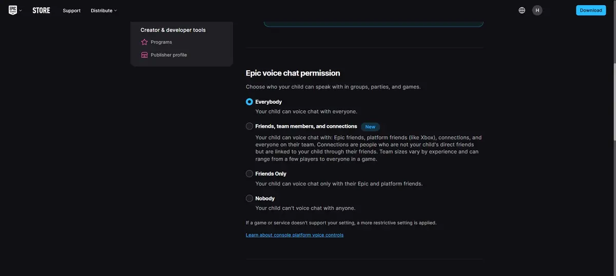 Epic Games chat permissions