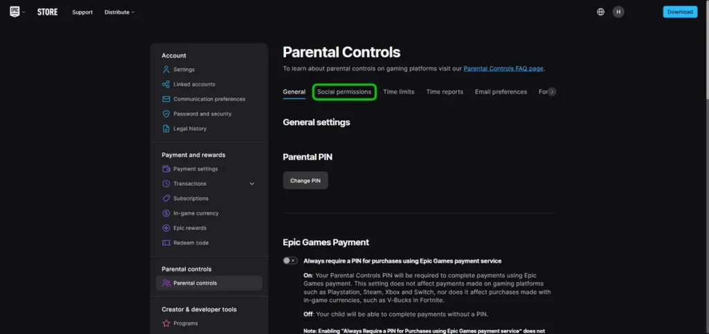 Epic Games social permissions