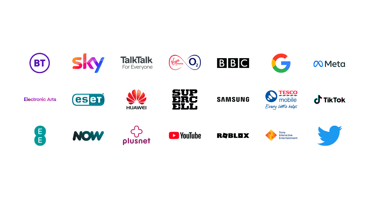 Kolekcja logo wszystkich partnerów Internet Matters