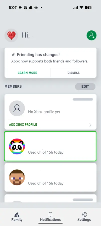 Minecraft PC select child account