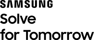 Ułożone logo Samsung Solve for Tomorrow w kolorze czarnym.