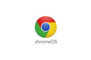 Logo Google ChromeOS ar gefndir gwyn.