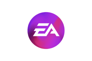 Różowo-fioletowe okrągłe logo Electronic Arts