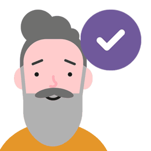 A bearded dad with a purple check icon.