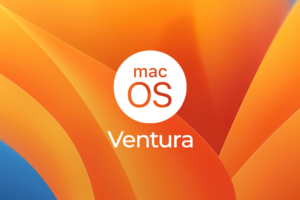 Lo sfondo di macOS Ventura 13 con il logo macOS e la scritta Ventura sopra.