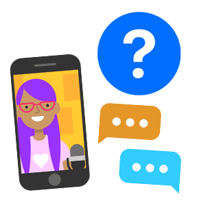 Digital images include a smartphone featuring a streamer, speech bubbles and a question mark to represent talking about the realities of social media to support girls' wellbeing.
