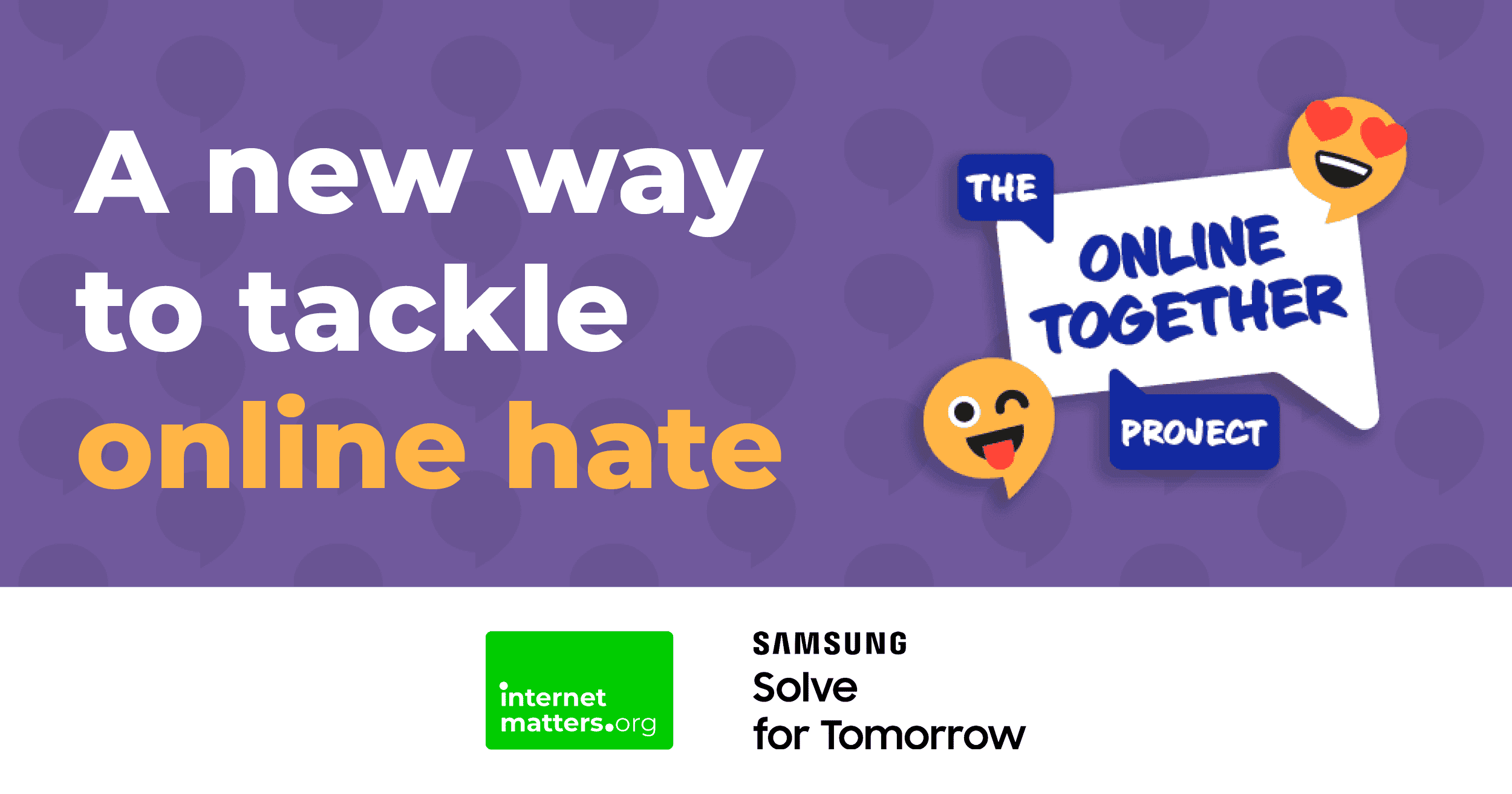 "Une nouvelle façon de lutter contre la haine en ligne" avec le logo du projet The Online Together.