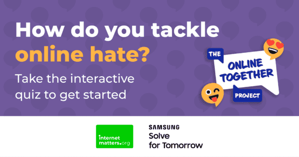 'Como você lida com o ódio online? Faça o teste interativo para começar' com o logotipo do The Online Together Project.