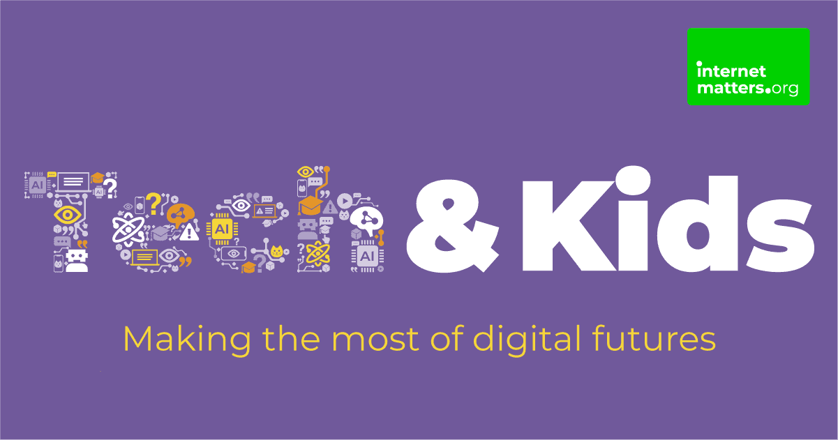 De tekst luidt 'Tech en kinderen / Haal het beste uit de digitale toekomst'.