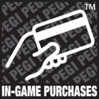 Ícono de PEGI que aparece en los juegos que tienen compras dentro del juego. Presenta una mano que sostiene una tarjeta de crédito con un texto que dice "compras en el juego".