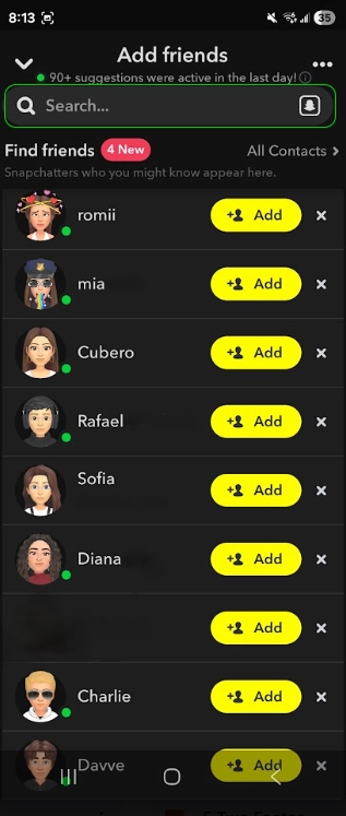 Snapchat add friends search bar
