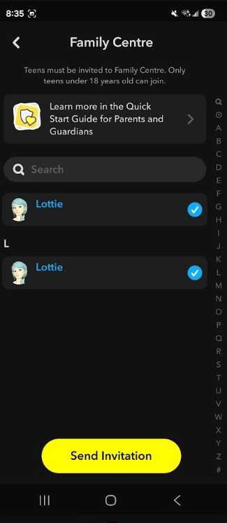 Snapchat adding child's account