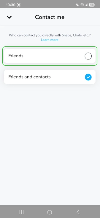 Snapchat contact me settings