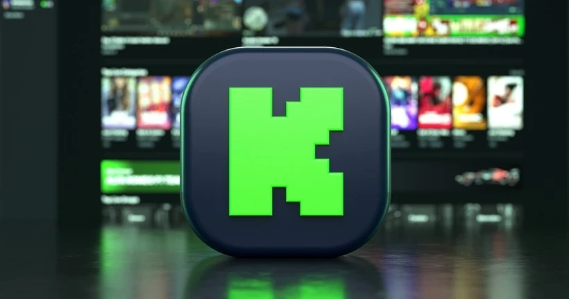 Logo Kick streamingu przed obrazem strony internetowej.