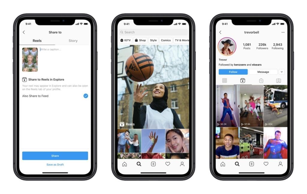 Screenshots of Instagram Reels.