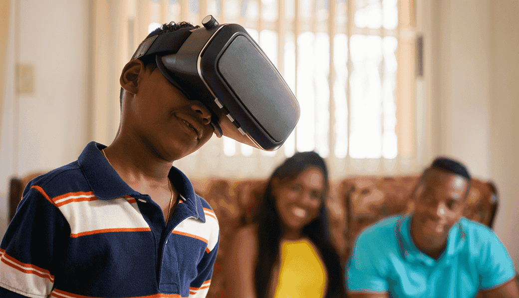 Child using a virtual reality headset