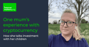Text reads 'One mum's experience with cryptocurrency: How she talks investment with her children."