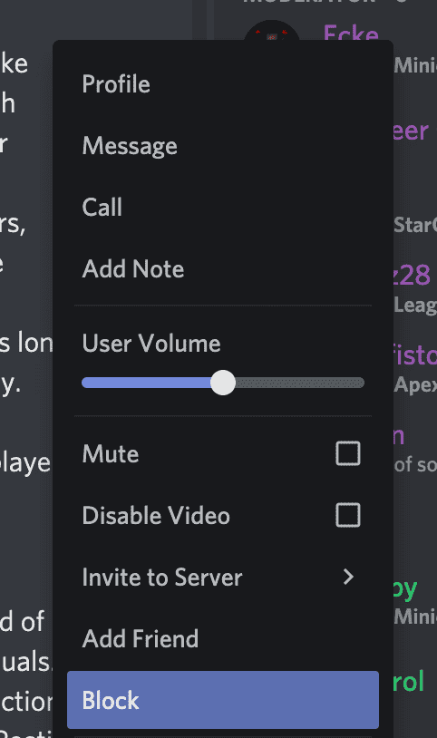 Discord block settings