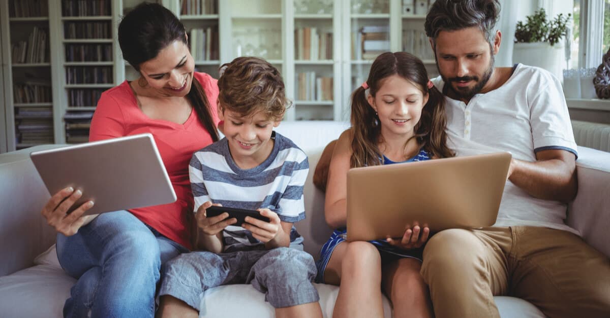 A family uses devices safely together.