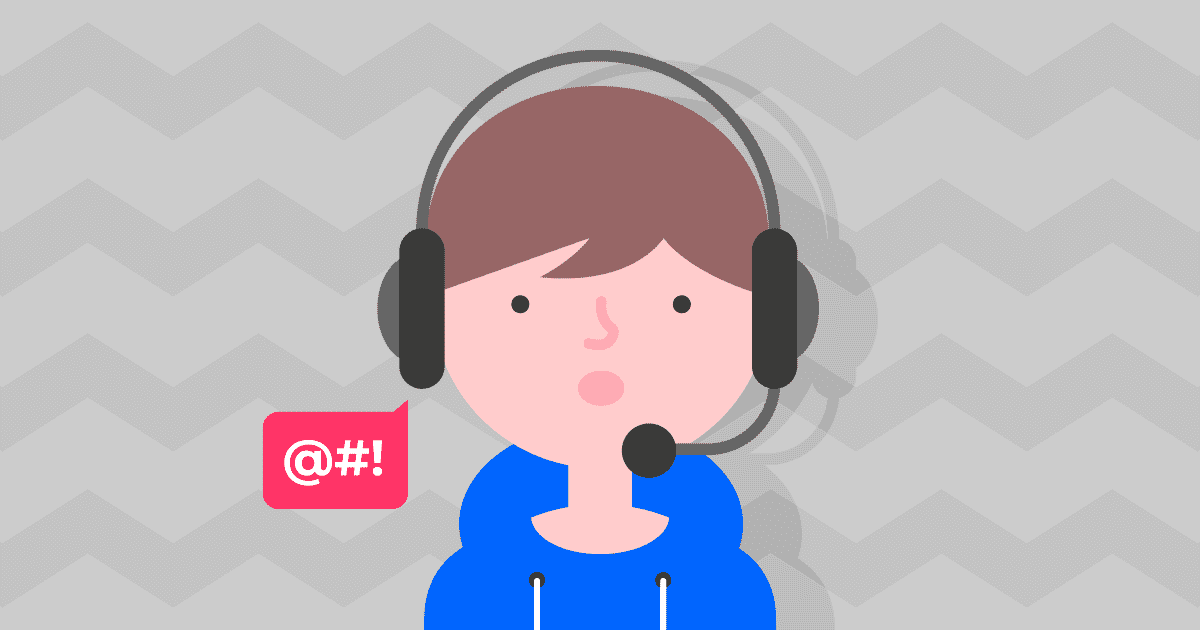 A boy with a gaming headset and speech bubble showing bad language.