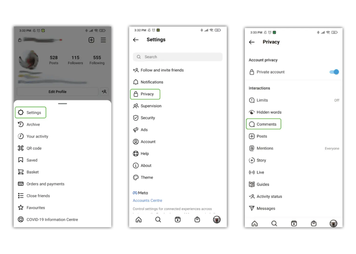 Where to manage comments on instagram