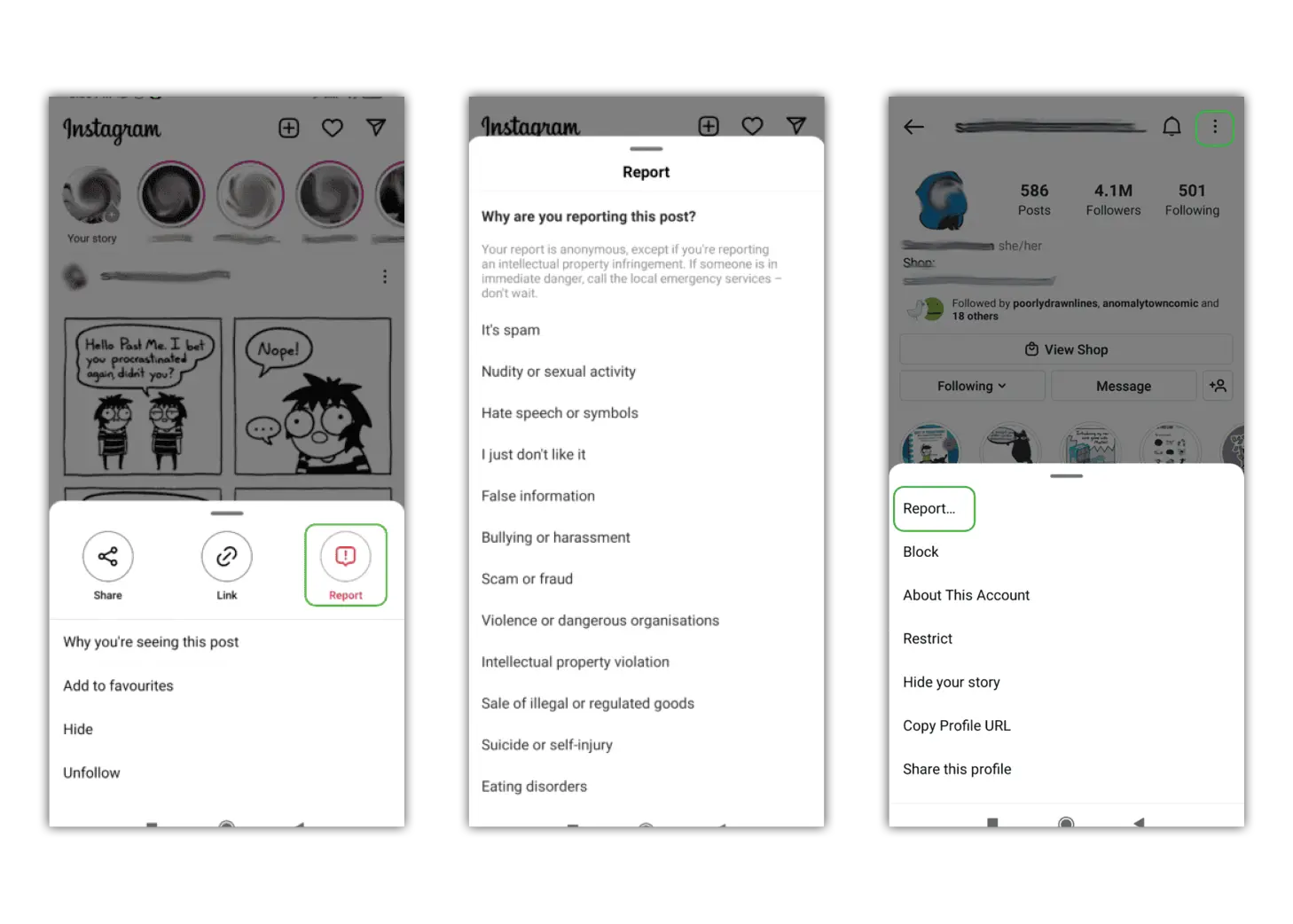 Where to report posts or profiles