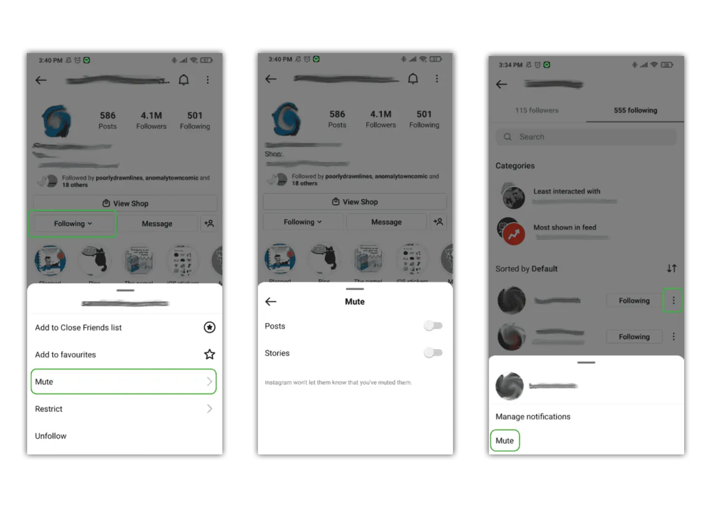 how to mute account on instagram