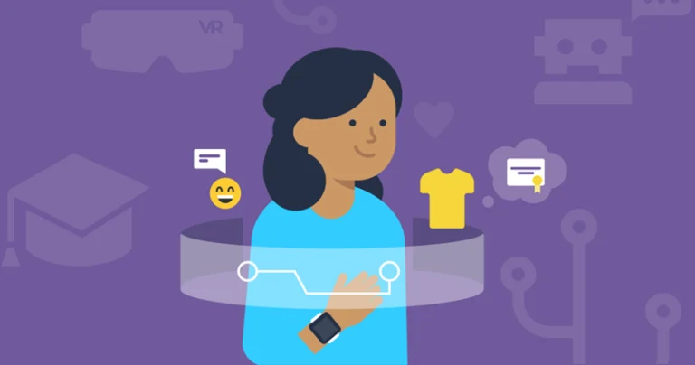 A girl uses immersive technology.