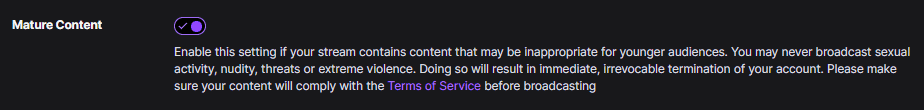 Screenshot of Twitch website settings