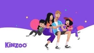 Illustratie van Kinzoo van een gezin dat samen een tablet gebruikt.