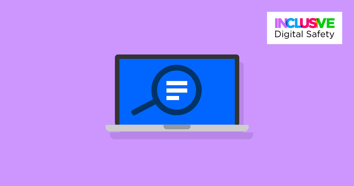 A laptop with a magnifying glass on it