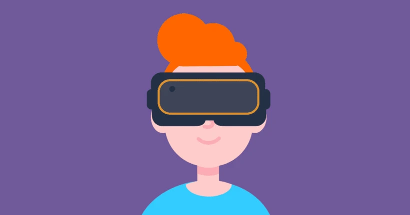 A boy wears a VR headset to connect to the metaverse.