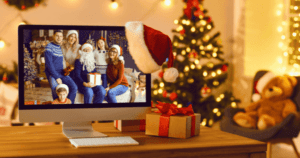 A family Christmas photo on a PC screen