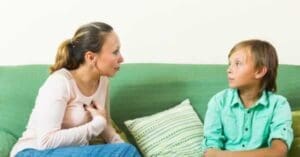 A mother speaking with her child