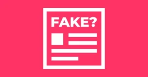 An outline of a potential newspaper with text that reads 'FAKE?'